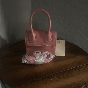 Compact Pink Top-Handle Mini Bag with Removable Strap